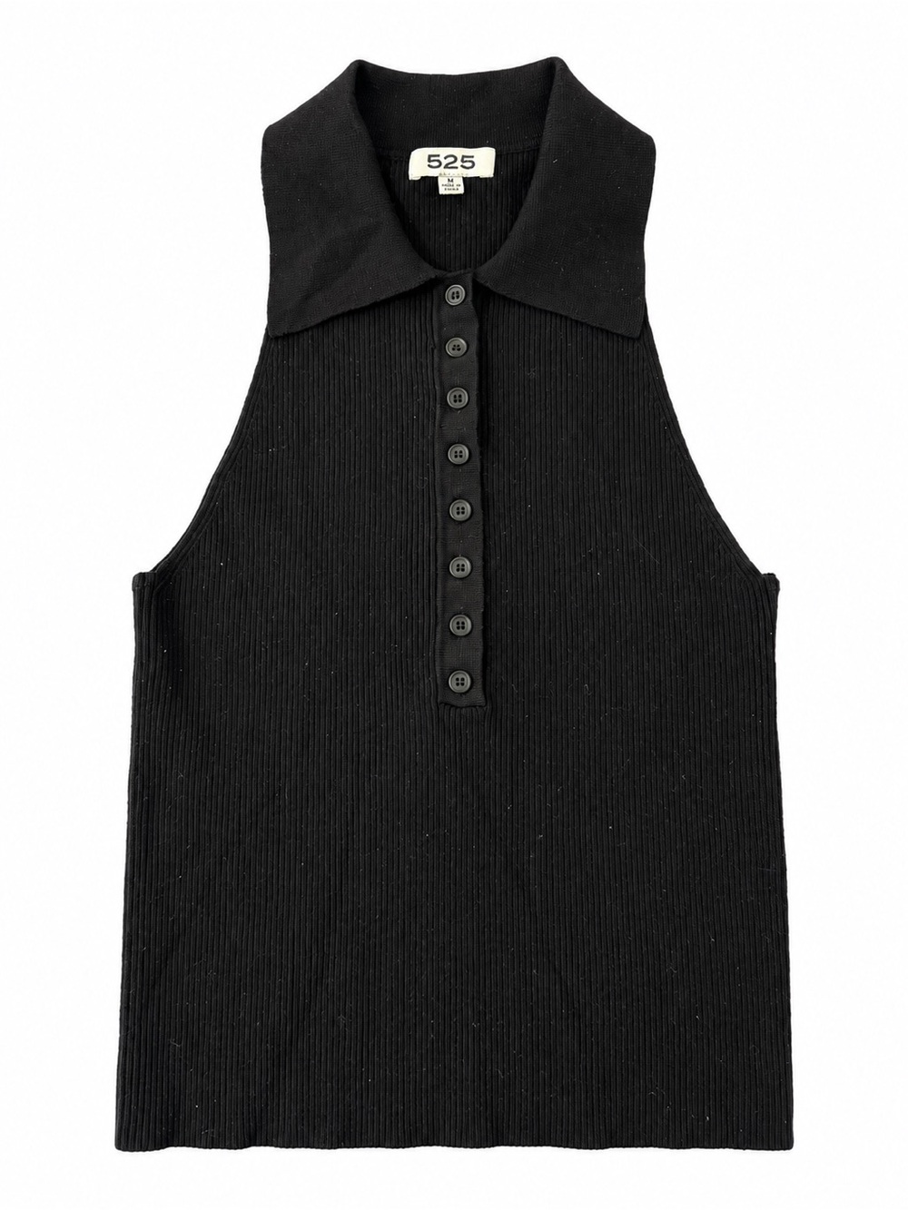 525 America Sleeveless Ribbed Button-Front Polo in Black